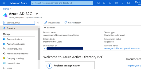 Azure Portal - Azure AD B2C Overview