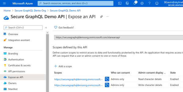 Azure Portal - Scopes Added