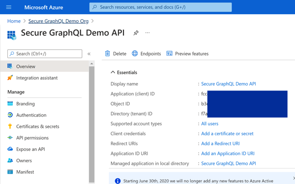 Azure Portal - App Registration Success