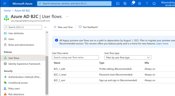 Azure Portal - Configured User Flows