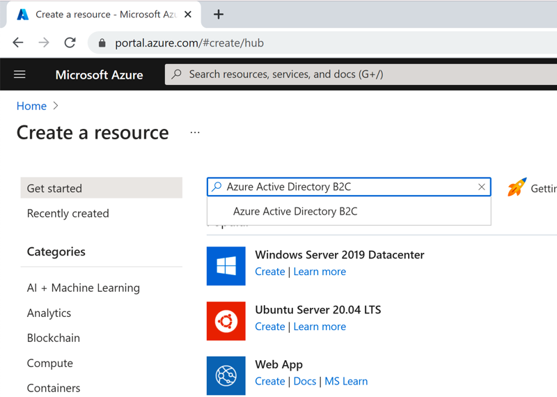 Azure Portal - Create a Resource