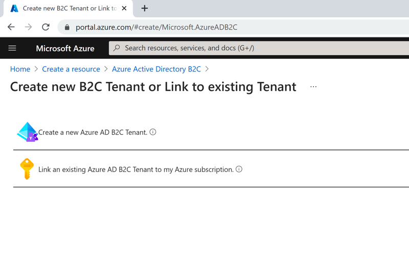 Azure Portal - Create new B2C Tenant