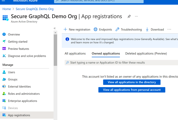 Azure Portal - Create App Registration