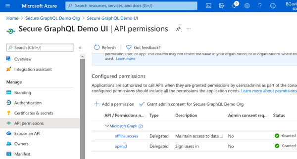 Azure Portal - Add API Permission