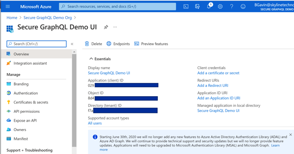 Azure Portal - UI App Registration