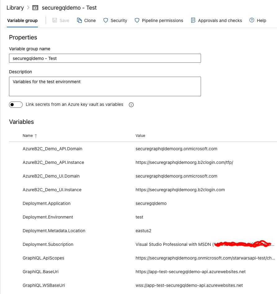DevOps - Pipelines - Library - securegqldemo - Test