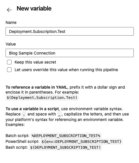 DevOps - Pipelines - Edit Pipeline - Add Variable