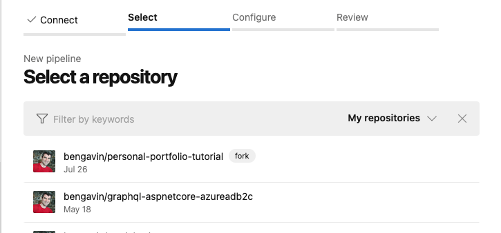 DevOps - Pipelines - New Pipeline - Select Repository