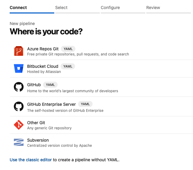 DevOps - Pipelines - New Pipeline - Select Source