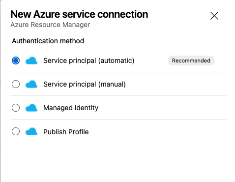 DevOps - Pipelines - Service Connections - New Service Connection - Select Authentication