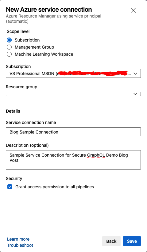 DevOps - Pipelines - Service Connections - New Service Connection - Connection Details