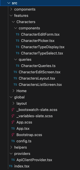 VS Code - React UI - src folder contents